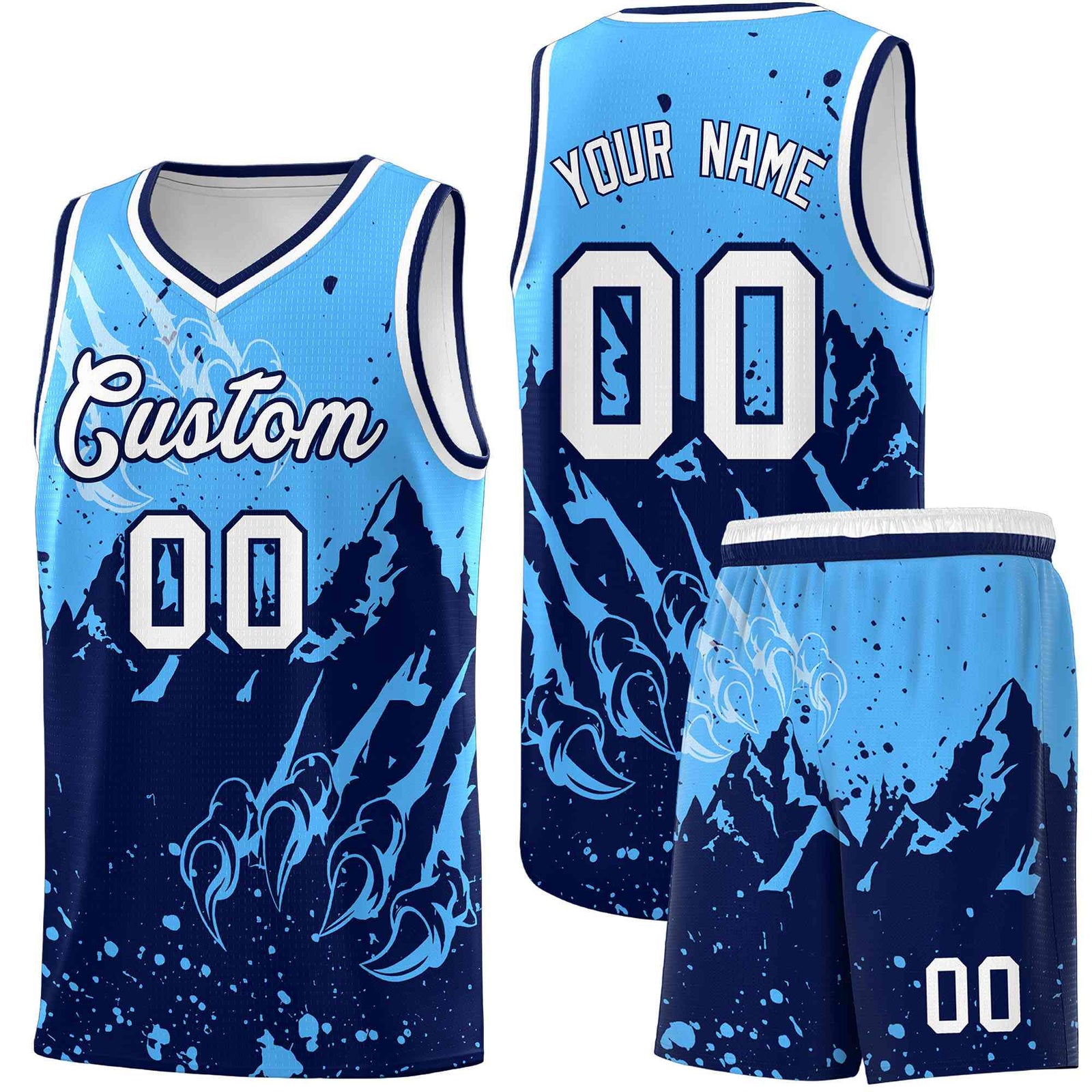 Custom Powder Blue Navy Snow Mountain Beast Pattern Sports Uniform Basketball Jersey| KXKSHOP