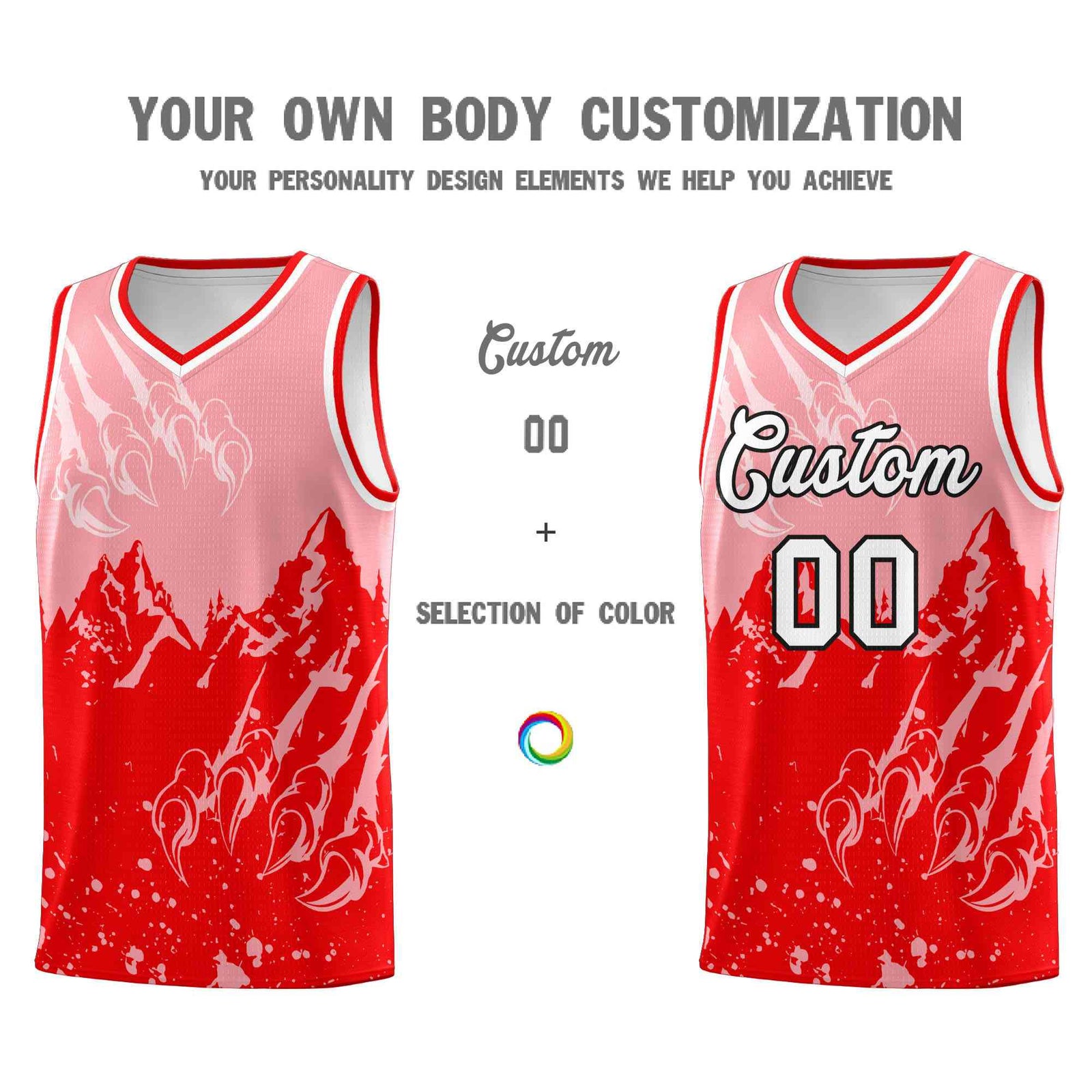Custom Light Pink Light Red Snow Mountain Beast Pattern Sports Uniform Basketball Jersey| KXKSHOP