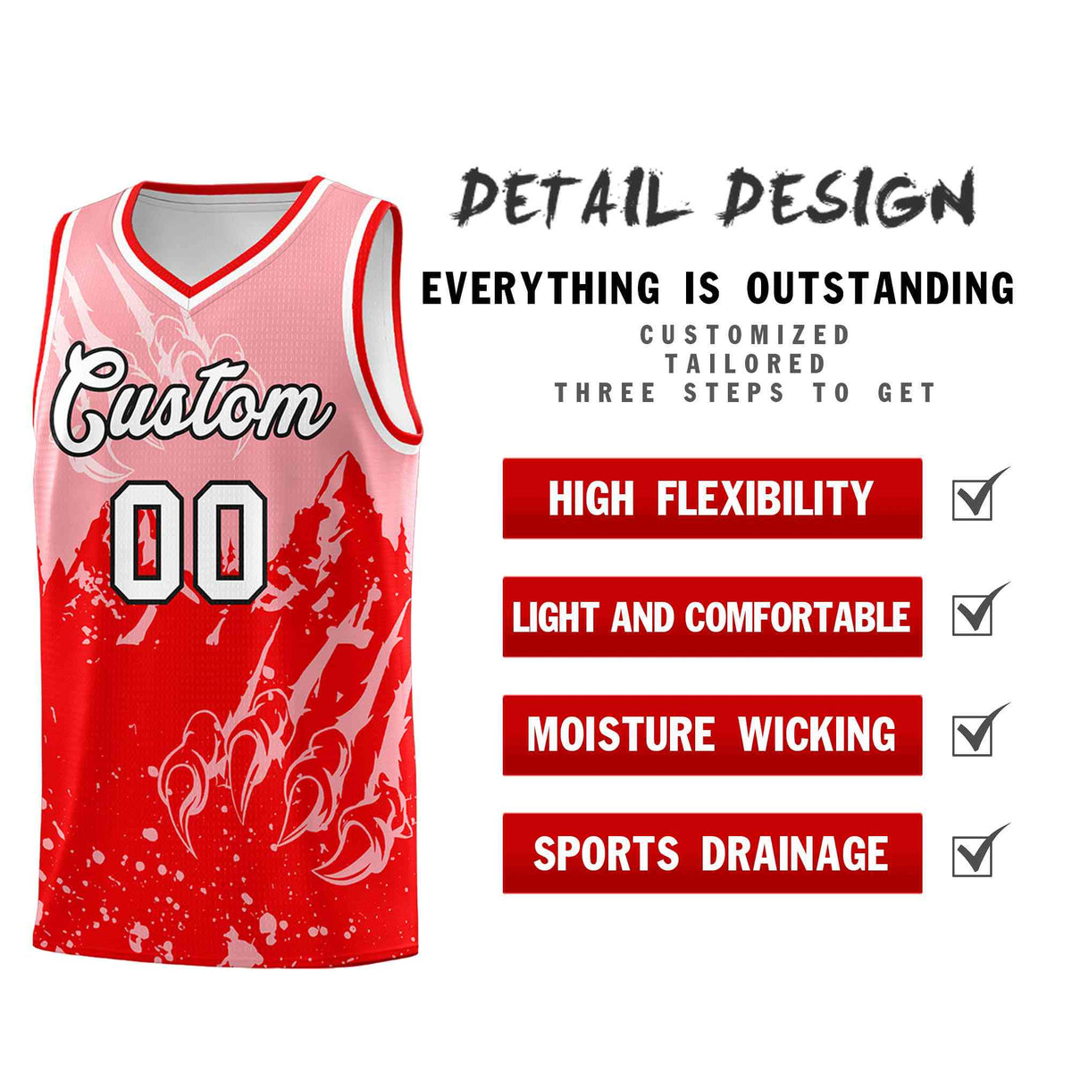 Custom Light Pink Light Red Snow Mountain Beast Pattern Sports Uniform Basketball Jersey| KXKSHOP