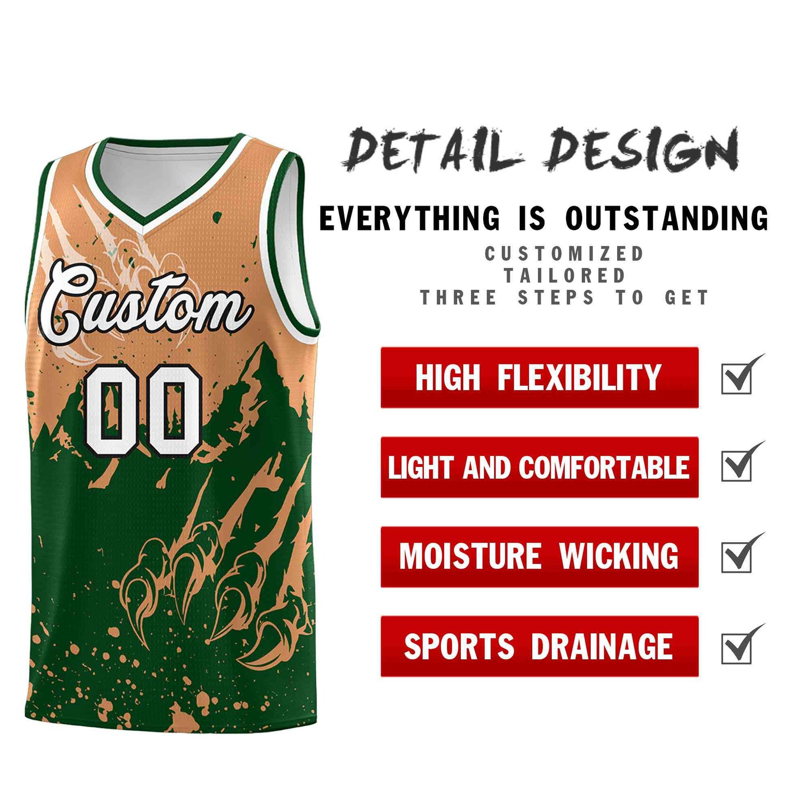 Custom Buckskin Brown Green Snow Mountain Beast Pattern Sports Uniform Basketball Jersey| KXKSHOP