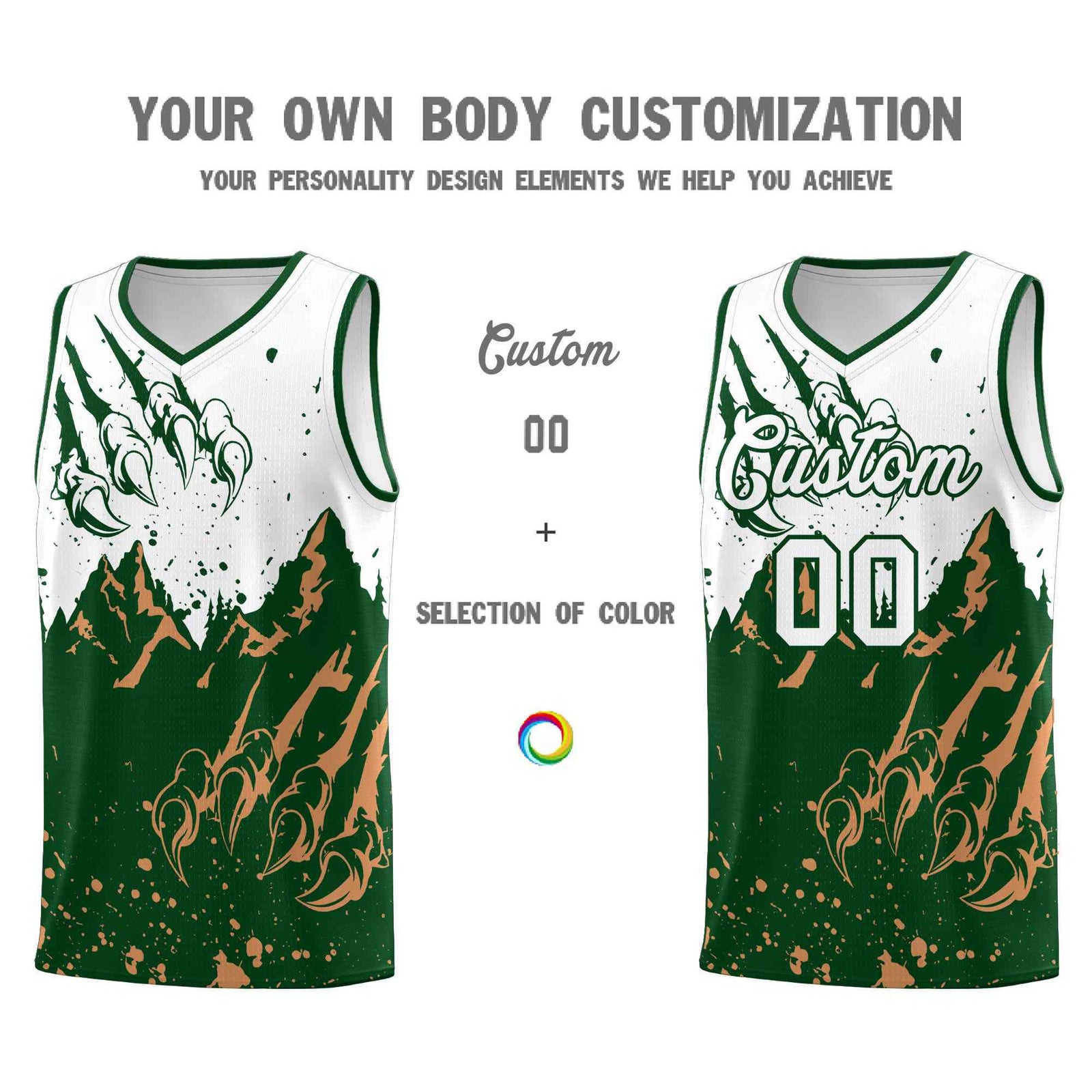 Custom White Green Snow Mountain Beast Pattern Sports Uniform Basketball Jersey| KXKSHOP