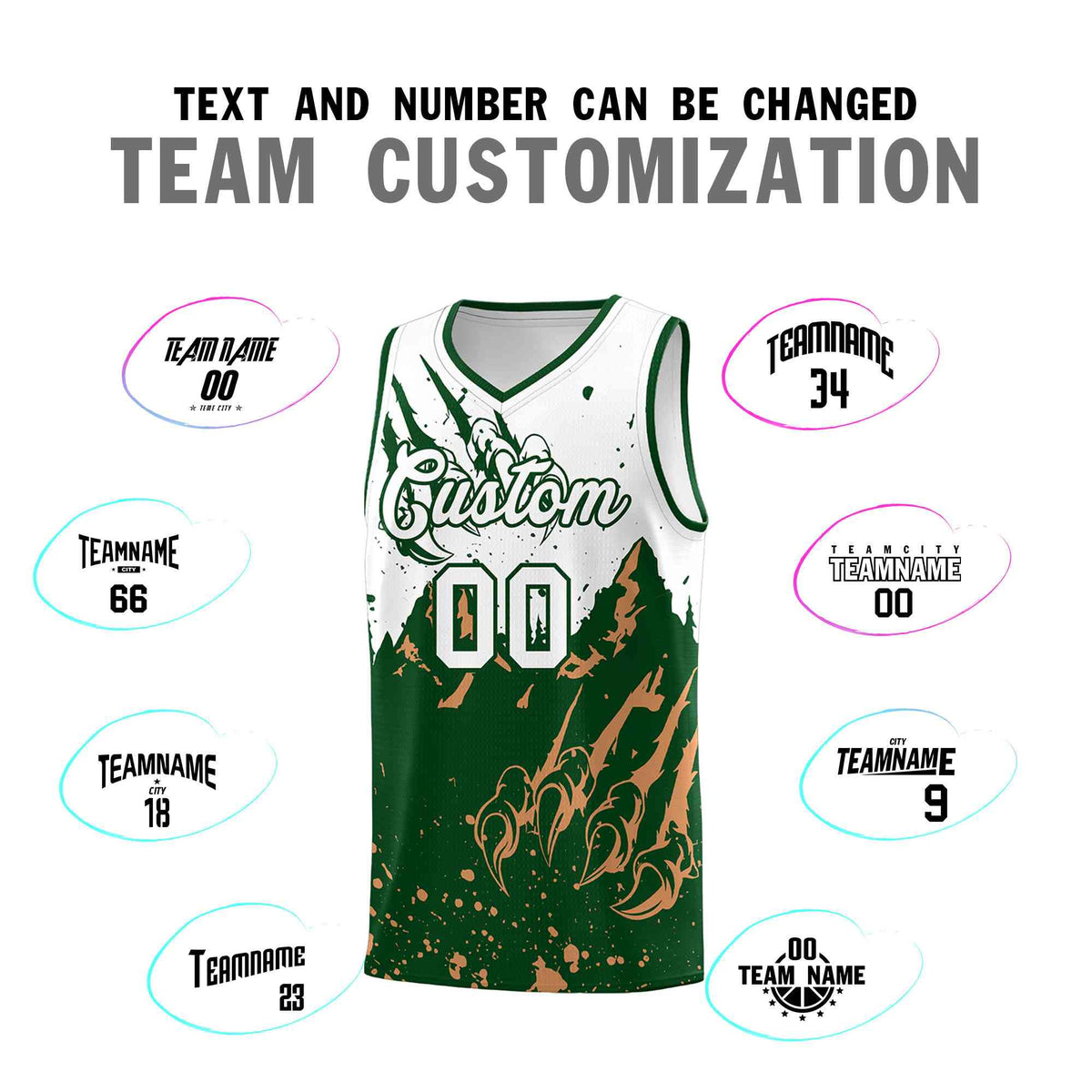 Custom White Green Snow Mountain Beast Pattern Sports Uniform Basketball Jersey| KXKSHOP