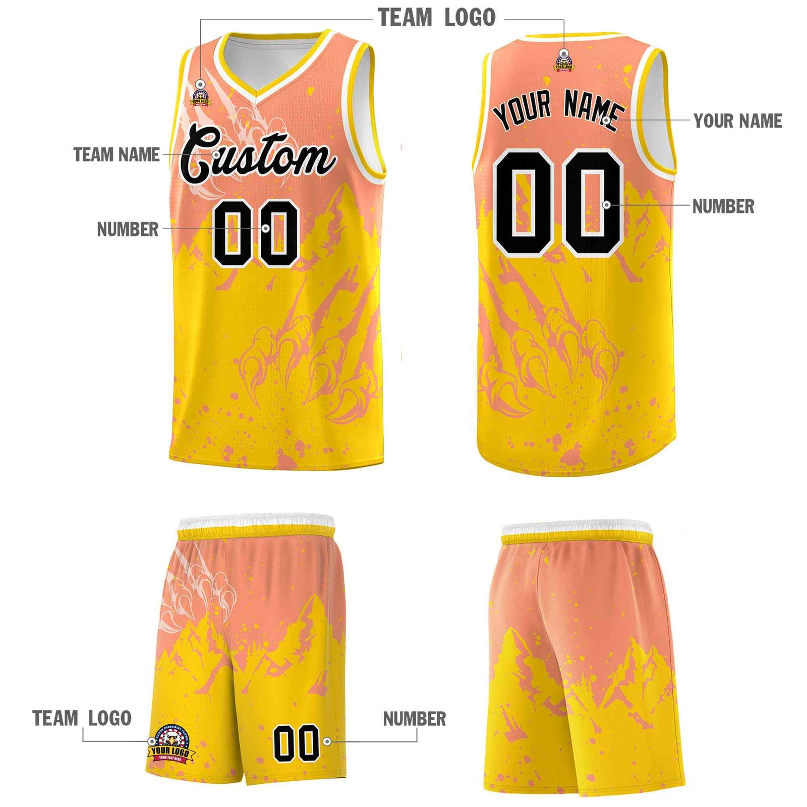 Custom Light Orange Gold Snow Mountain Beast Pattern Sports Uniform Basketball Jersey| KXKSHOP