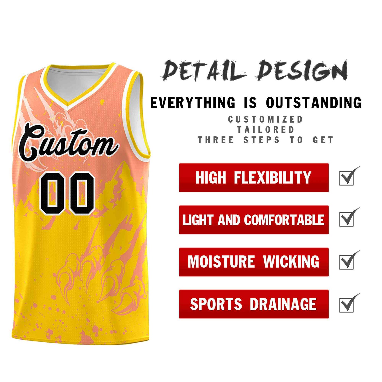 Custom Light Orange Gold Snow Mountain Beast Pattern Sports Uniform Basketball Jersey| KXKSHOP