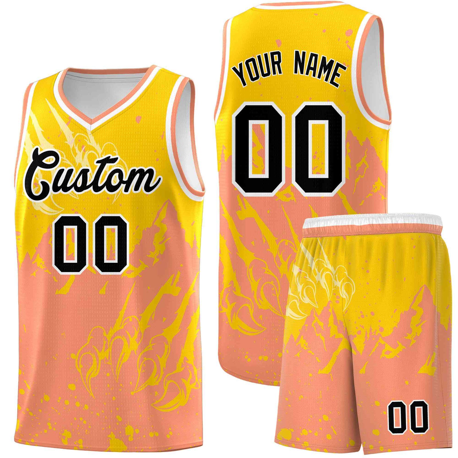 Custom Gold Light Orange Snow Mountain Beast Pattern Sports Uniform Basketball Jersey| KXKSHOP