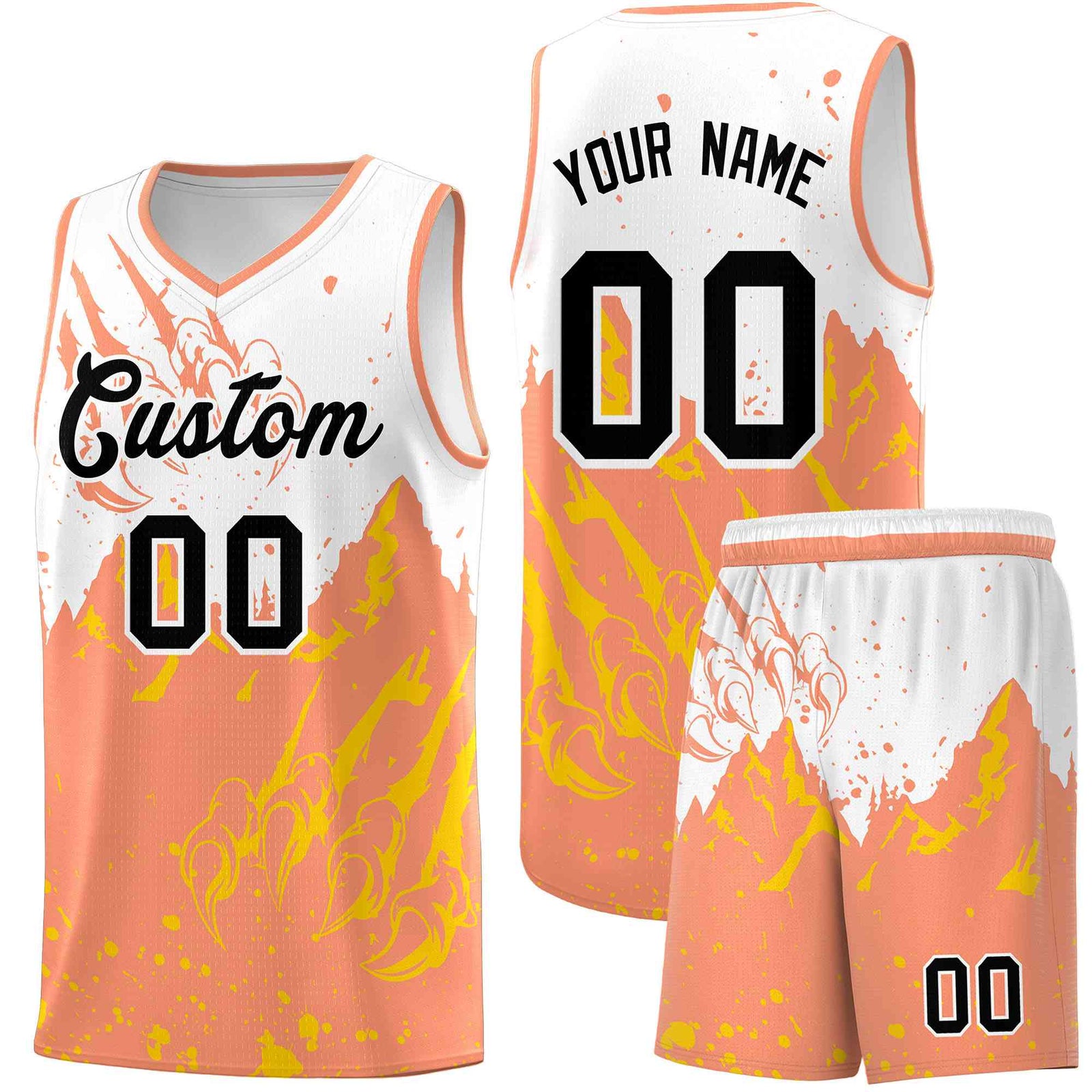 Custom White Light Orange Snow Mountain Beast Pattern Sports Uniform Basketball Jersey| KXKSHOP