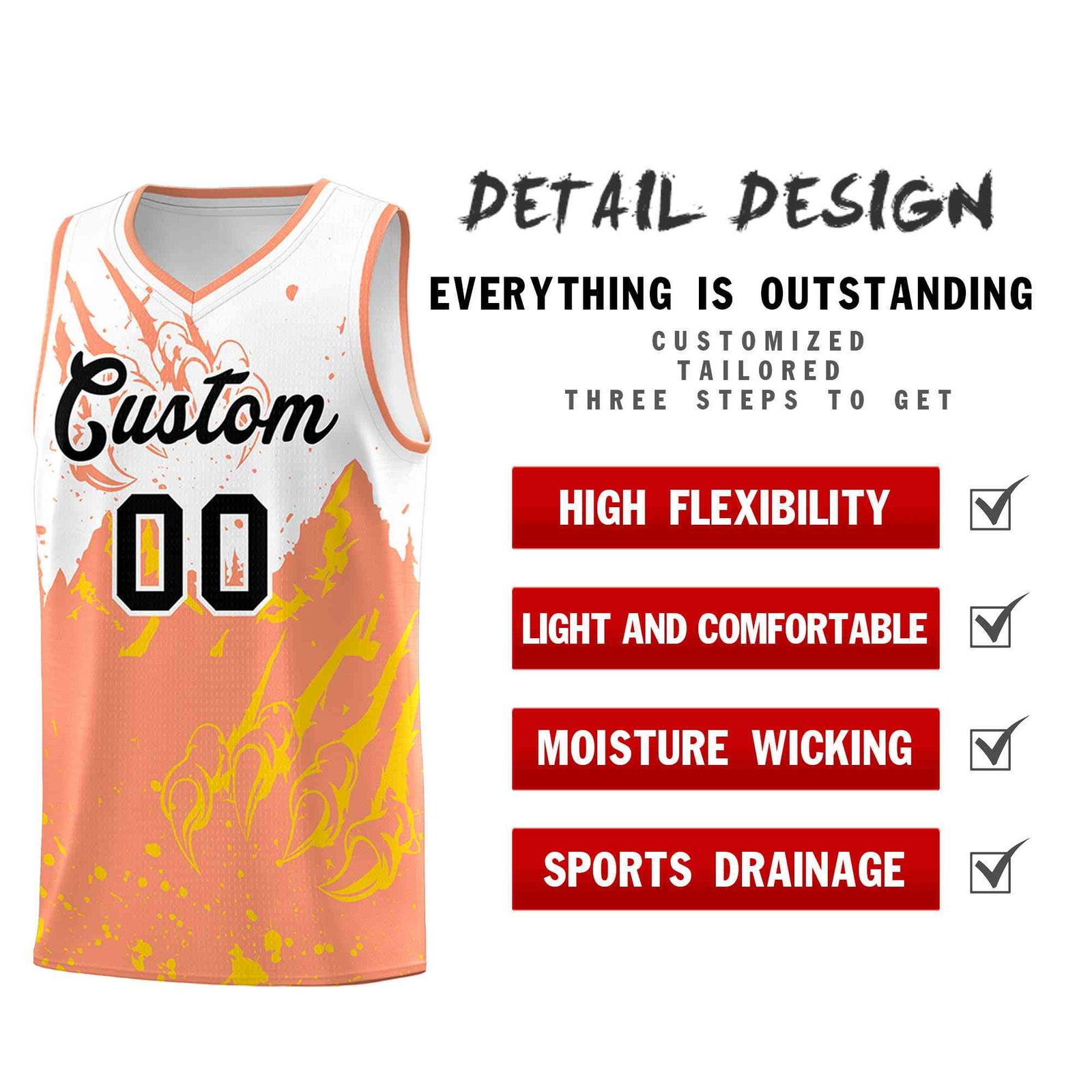 Custom White Light Orange Snow Mountain Beast Pattern Sports Uniform Basketball Jersey| KXKSHOP