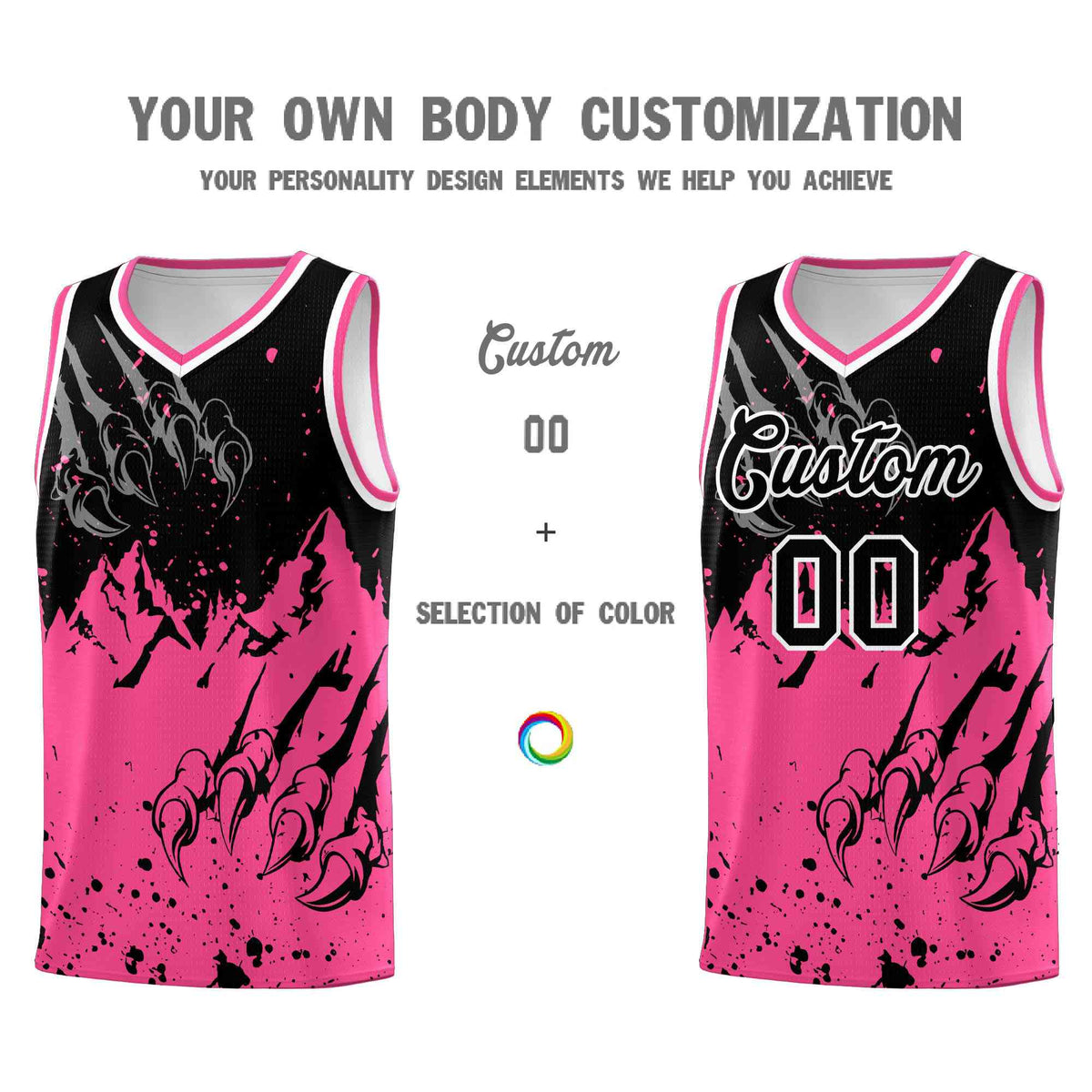 Custom Black Pink Snow Mountain Beast Pattern Sports Uniform Basketball Jersey| KXKSHOP