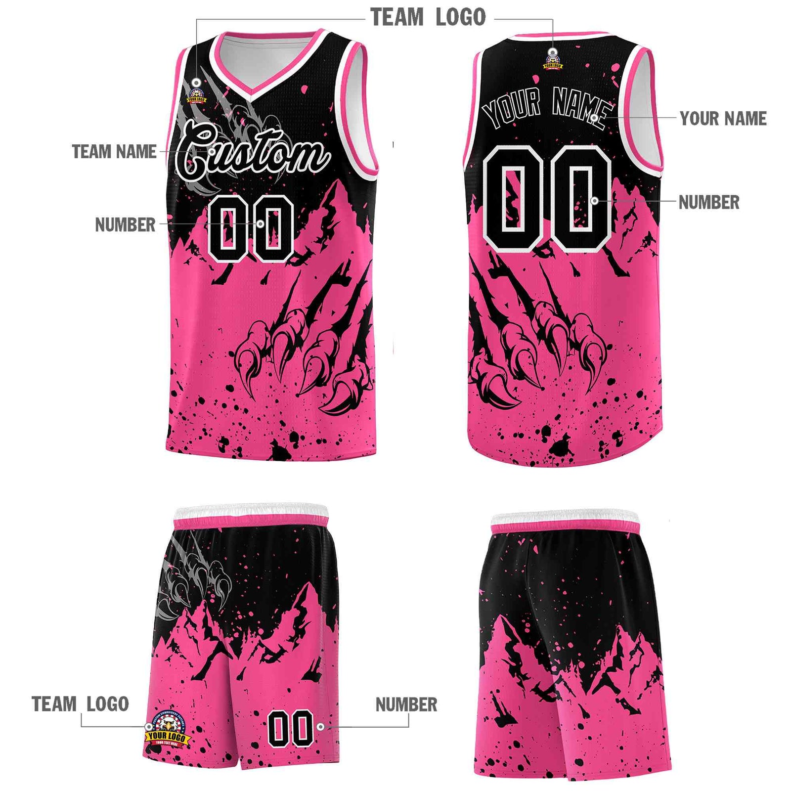 Custom Black Pink Snow Mountain Beast Pattern Sports Uniform Basketball Jersey| KXKSHOP