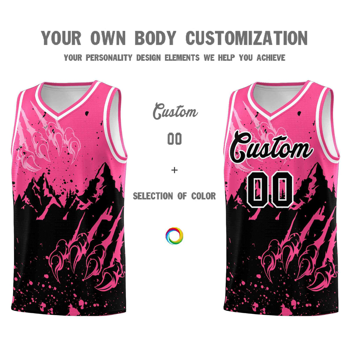 Custom Pink Black Snow Mountain Beast Pattern Sports Uniform Basketball Jersey| KXKSHOP