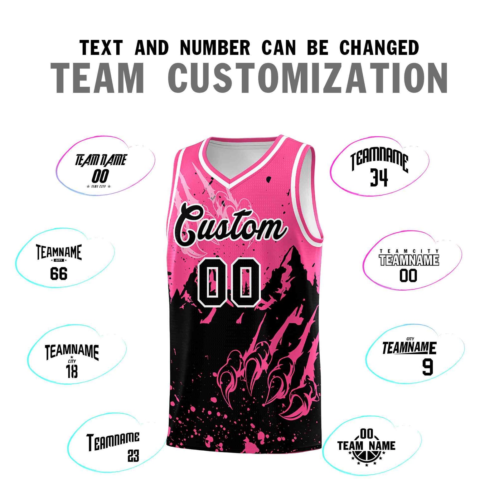 Custom Pink Black Snow Mountain Beast Pattern Sports Uniform Basketball Jersey| KXKSHOP