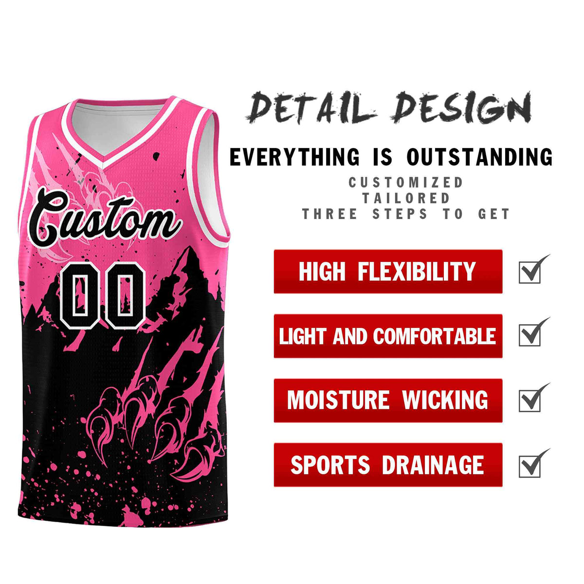 Custom Pink Black Snow Mountain Beast Pattern Sports Uniform Basketball Jersey| KXKSHOP