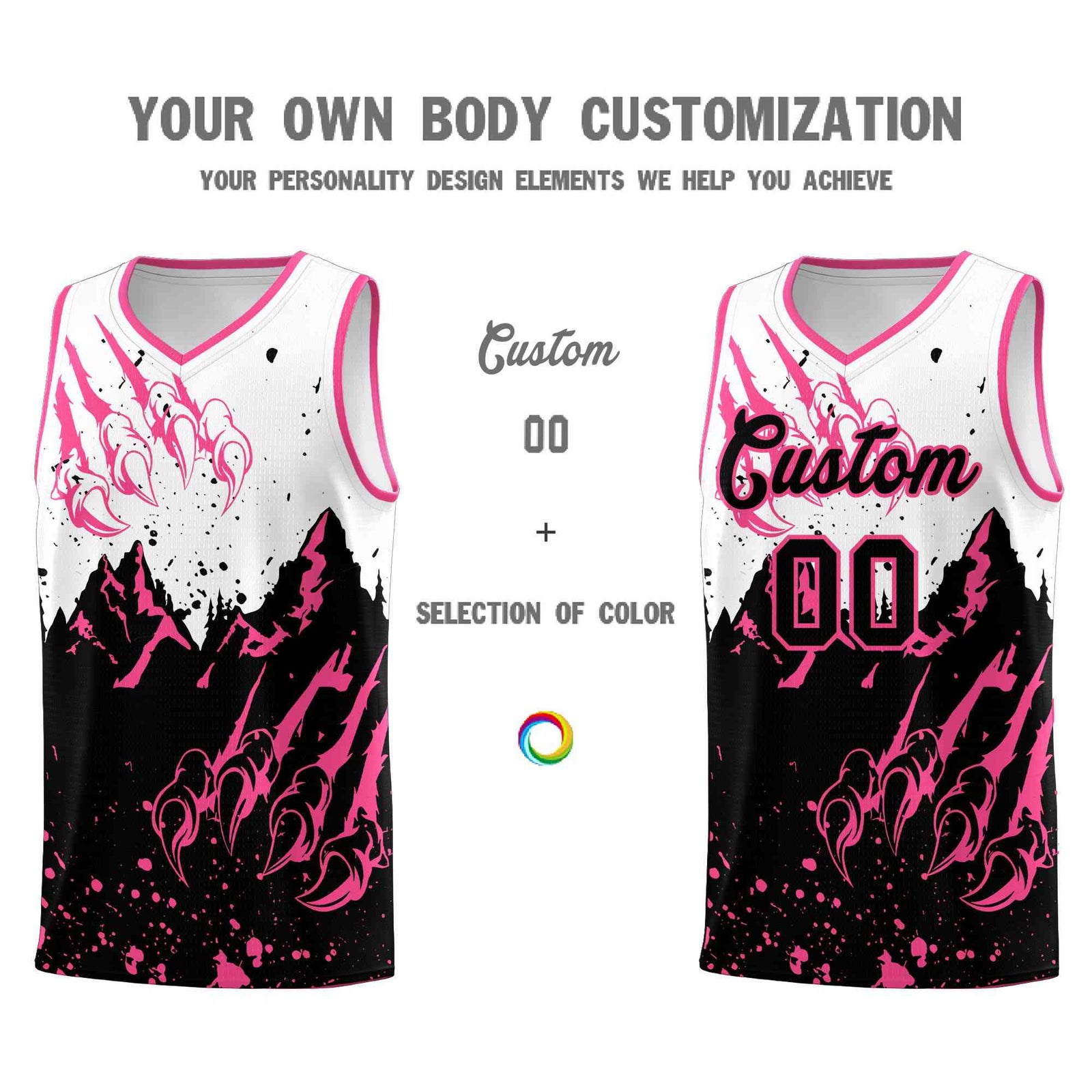 Custom White Pink Snow Mountain Beast Pattern Sports Uniform Basketball Jersey| KXKSHOP