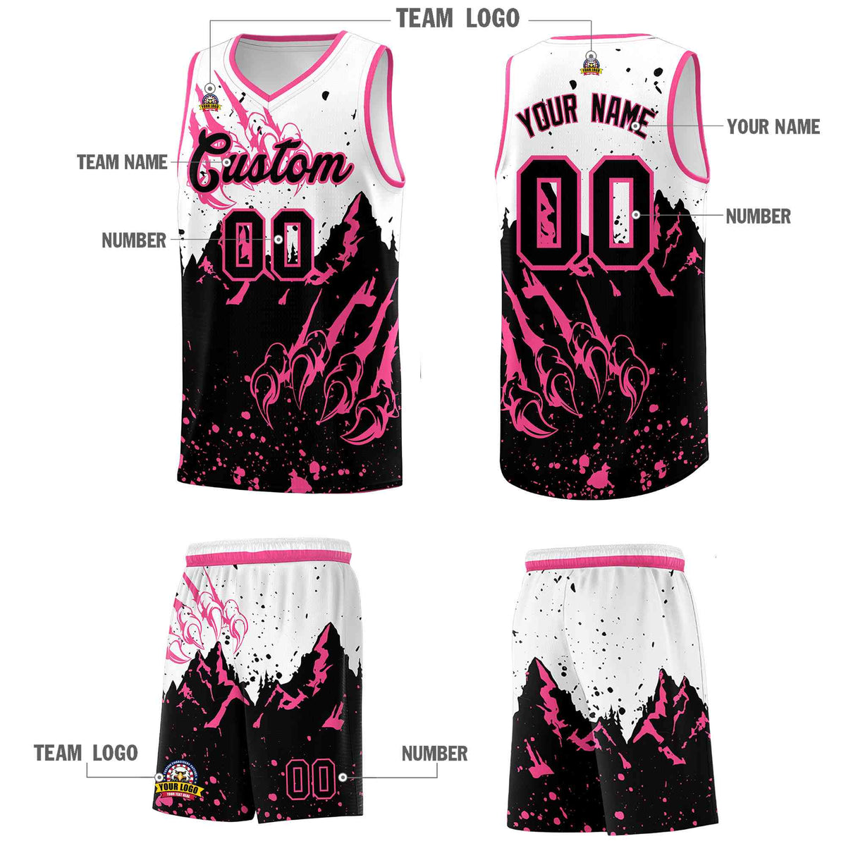 Custom White Pink Snow Mountain Beast Pattern Sports Uniform Basketball Jersey| KXKSHOP