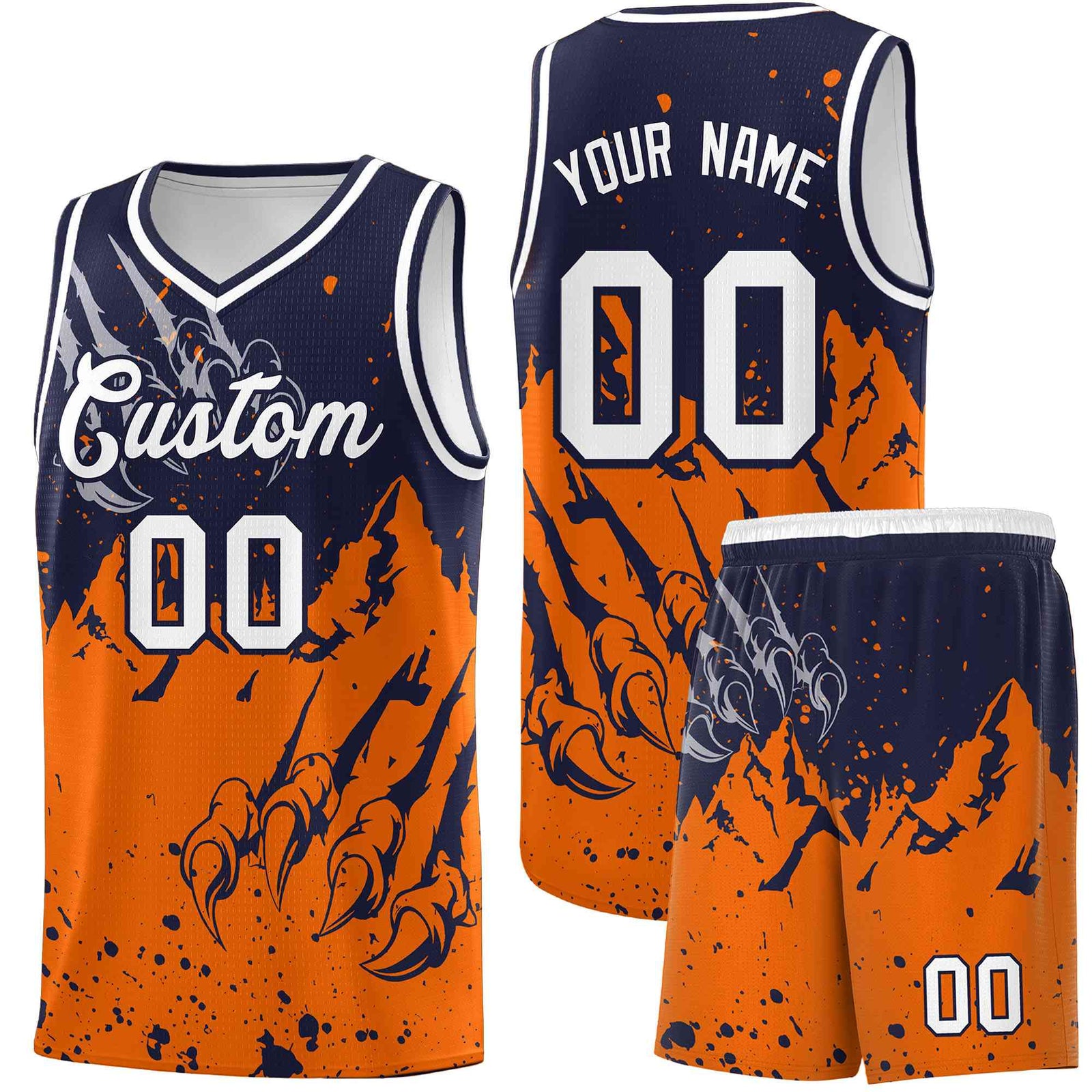 Custom Navy Orange Snow Mountain Beast Pattern Sports Uniform Basketball Jersey| KXKSHOP