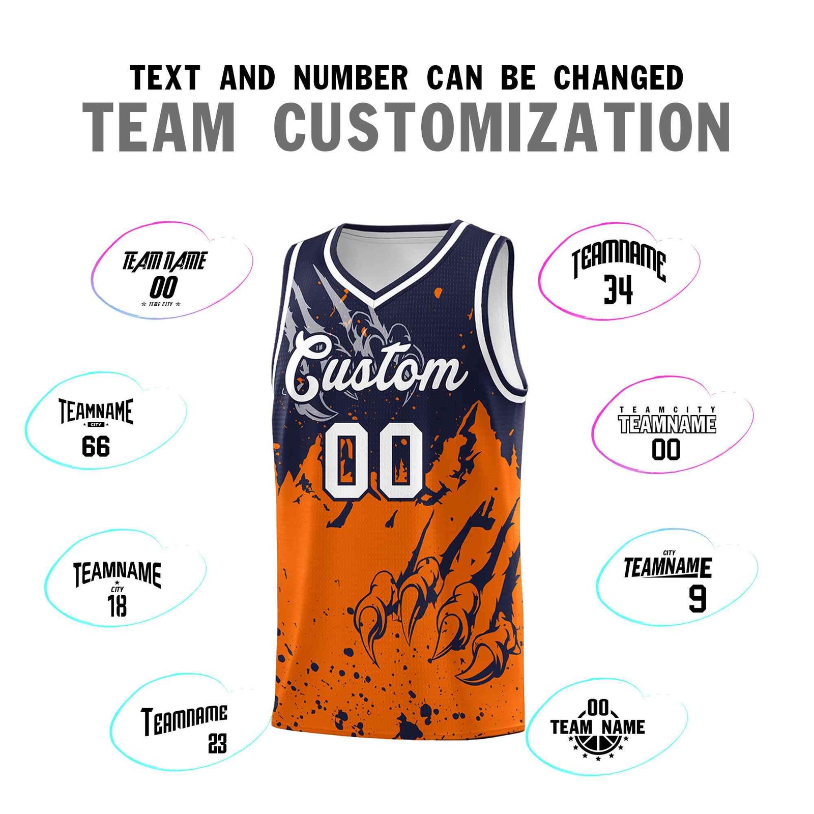 Custom Navy Orange Snow Mountain Beast Pattern Sports Uniform Basketball Jersey| KXKSHOP