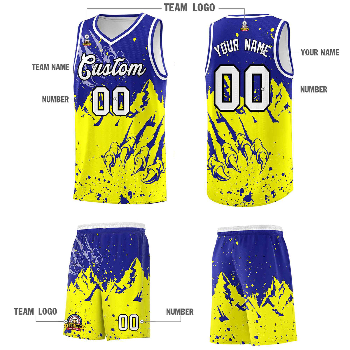 Custom Royal Fluorescent Yellow Snow Mountain Beast Pattern Sports Uniform Basketball Jersey| KXKSHOP