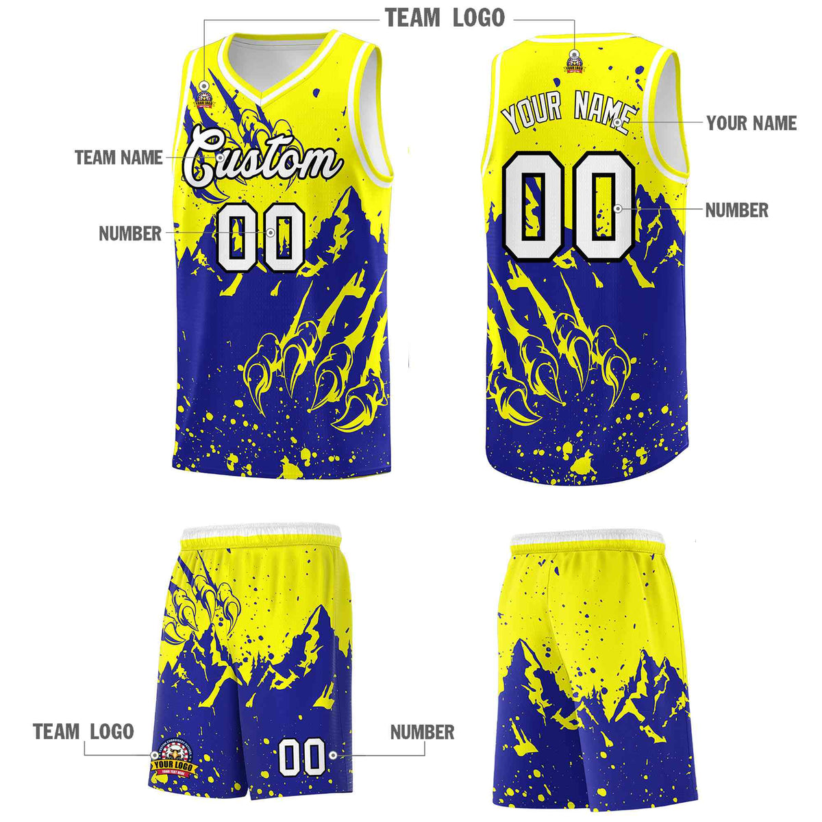 Custom Fluorescent Yellow Royal Snow Mountain Beast Pattern Sports Uniform Basketball Jersey| KXKSHOP