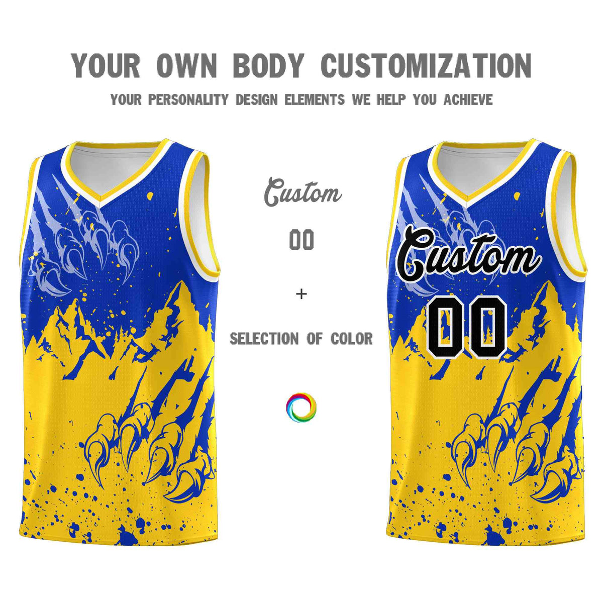 Custom Royal Gold Snow Mountain Beast Pattern Sports Uniform Basketball Jersey| KXKSHOP