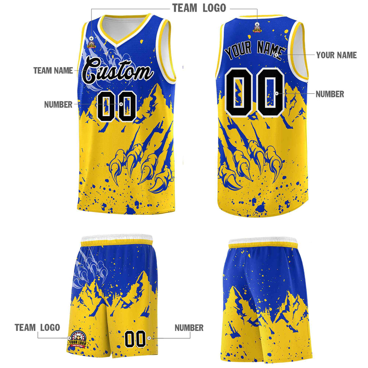 Custom Royal Gold Snow Mountain Beast Pattern Sports Uniform Basketball Jersey| KXKSHOP