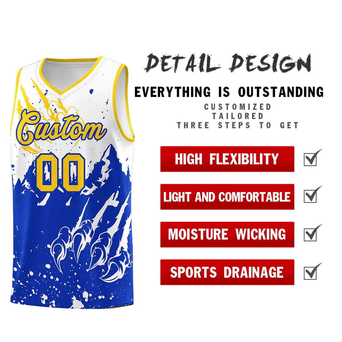 Custom White Royal Snow Mountain Beast Pattern Sports Uniform Basketball Jersey| KXKSHOP