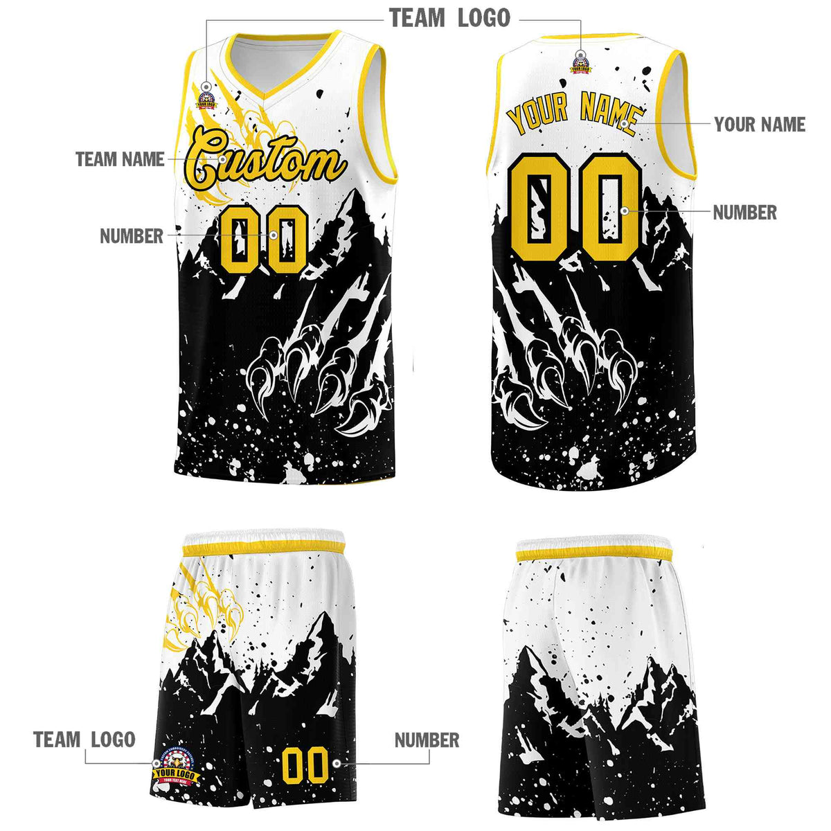 Custom White Black Snow Mountain Beast Pattern Sports Uniform Basketball Jersey| KXKSHOP