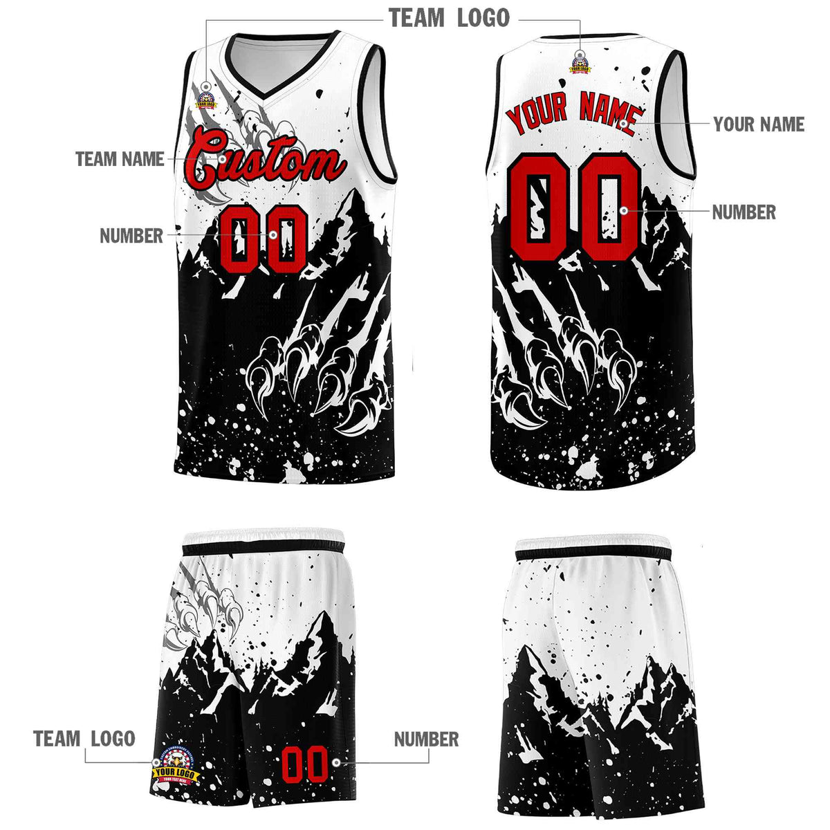 Custom White Black Snow Mountain Beast Pattern Sports Uniform Basketball Jersey| KXKSHOP