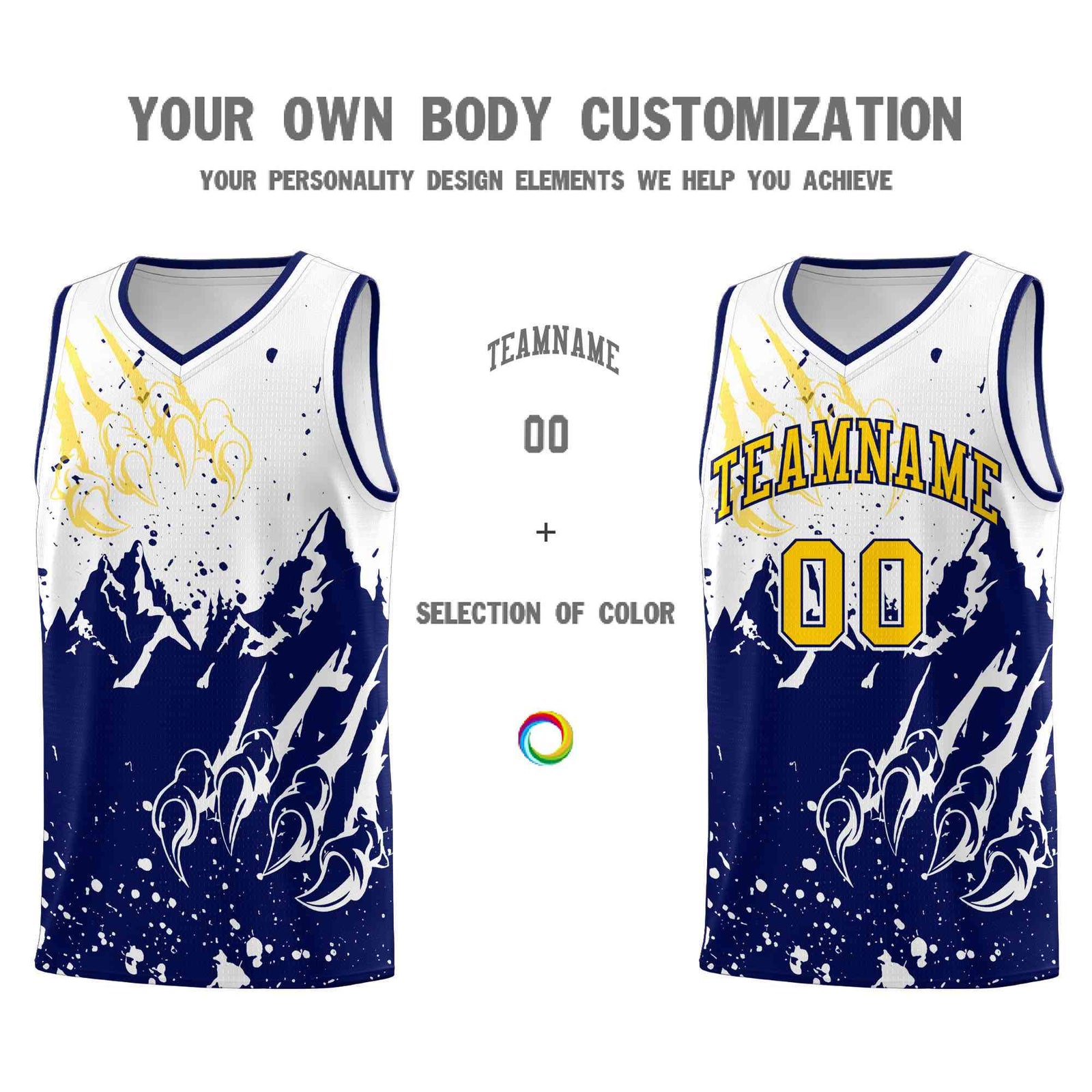 Custom White Navy Snow Mountain Beast Pattern Sports Uniform Basketball Jersey