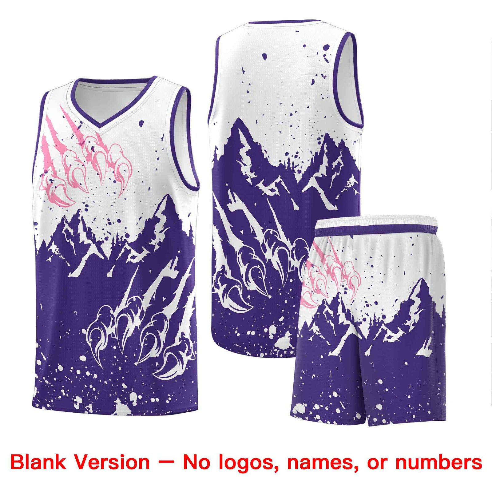Custom White Purple Snow Mountain Beast Pattern Sports Uniform Basketball Jersey