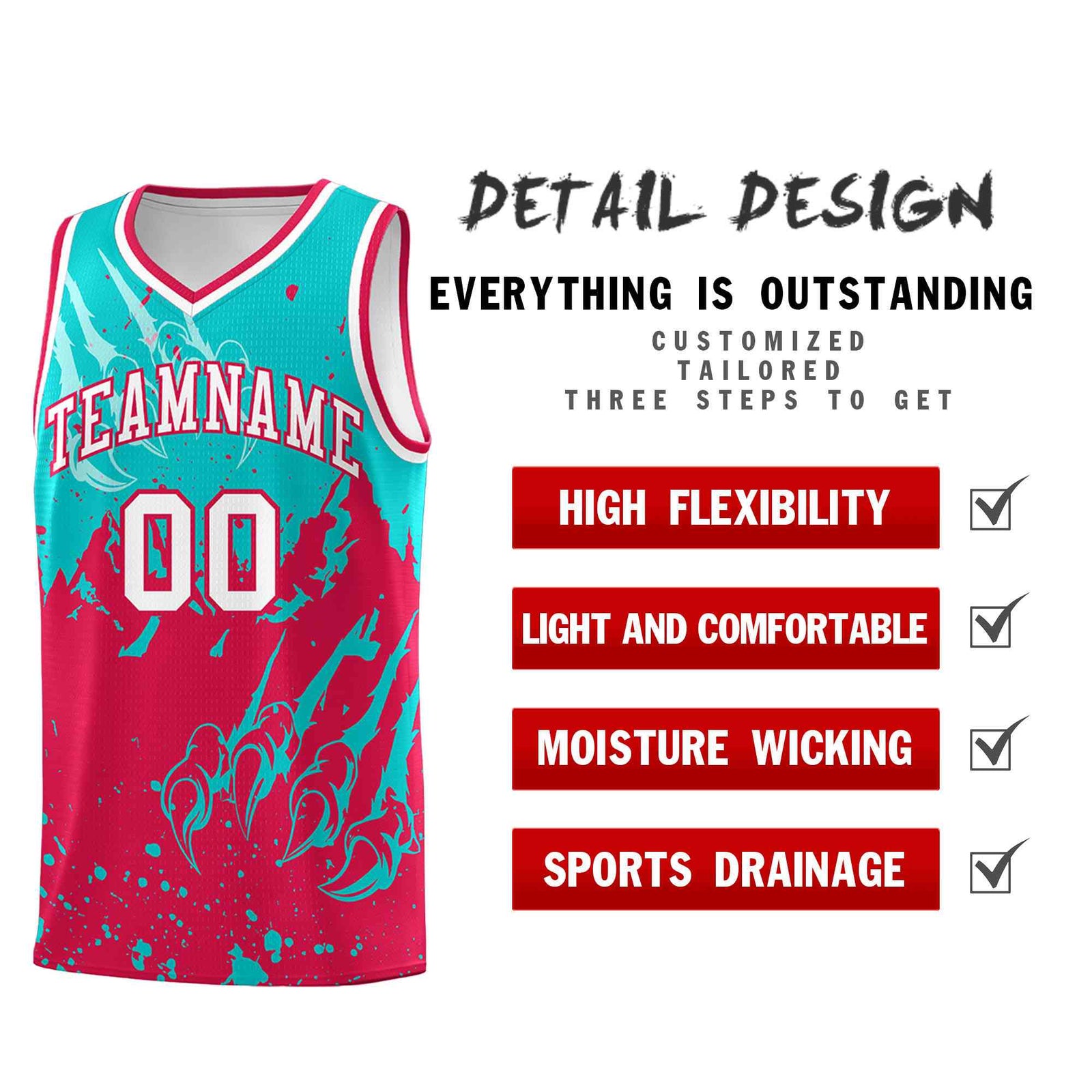 Custom Aqua Red Snow Mountain Beast Pattern Sports Uniform Basketball Jersey