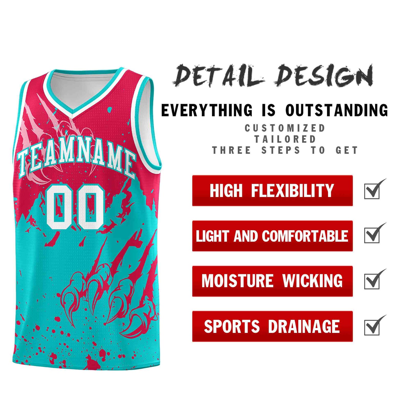 Custom Red Aqua Snow Mountain Beast Pattern Sports Uniform Basketball Jersey