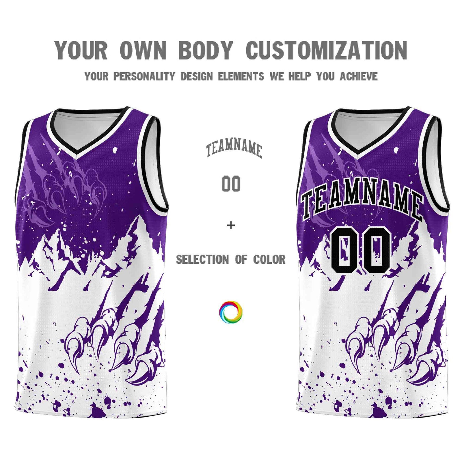 Custom Purple White Snow Mountain Beast Pattern Sports Uniform Basketball Jersey