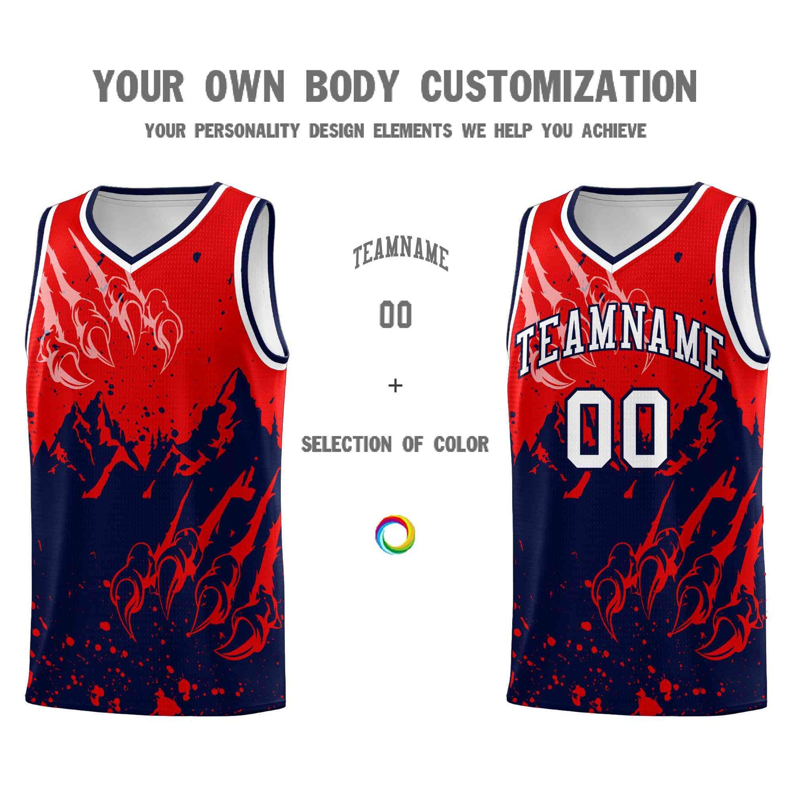 Custom Red Navy Snow Mountain Beast Pattern Sports Uniform Basketball Jersey