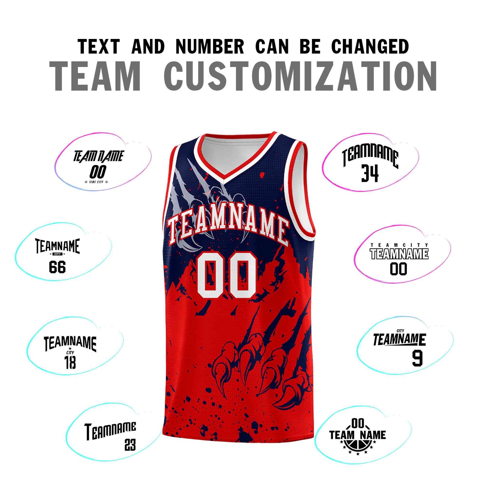 Custom Navy Red Snow Mountain Beast Pattern Sports Uniform Basketball Jersey