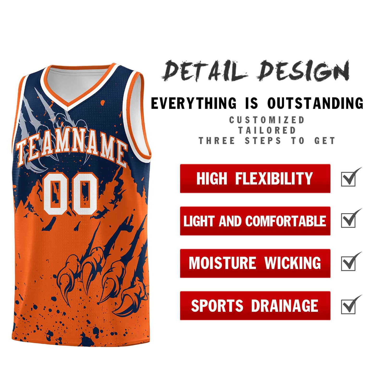 Custom Navy Orange Snow Mountain Beast Pattern Sports Uniform Basketball Jersey