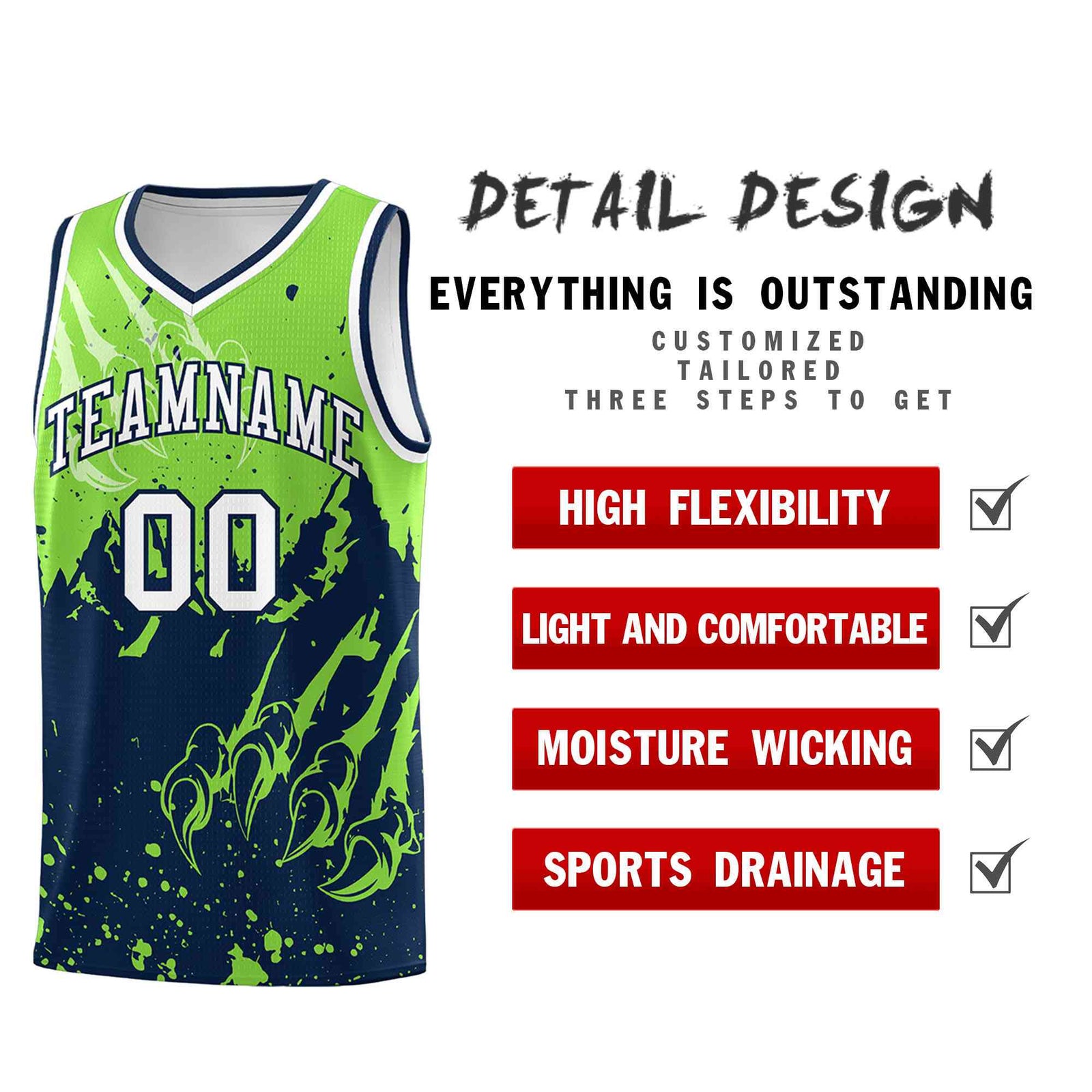 Custom Fluorescent Green Navy Snow Mountain Beast Pattern Sports Uniform Basketball Jersey