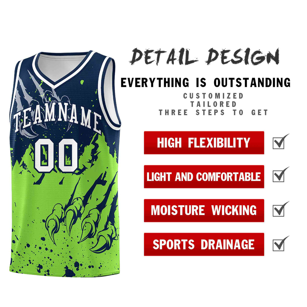 Custom Navy Fluorescent Green Snow Mountain Beast Pattern Sports Uniform Basketball Jersey