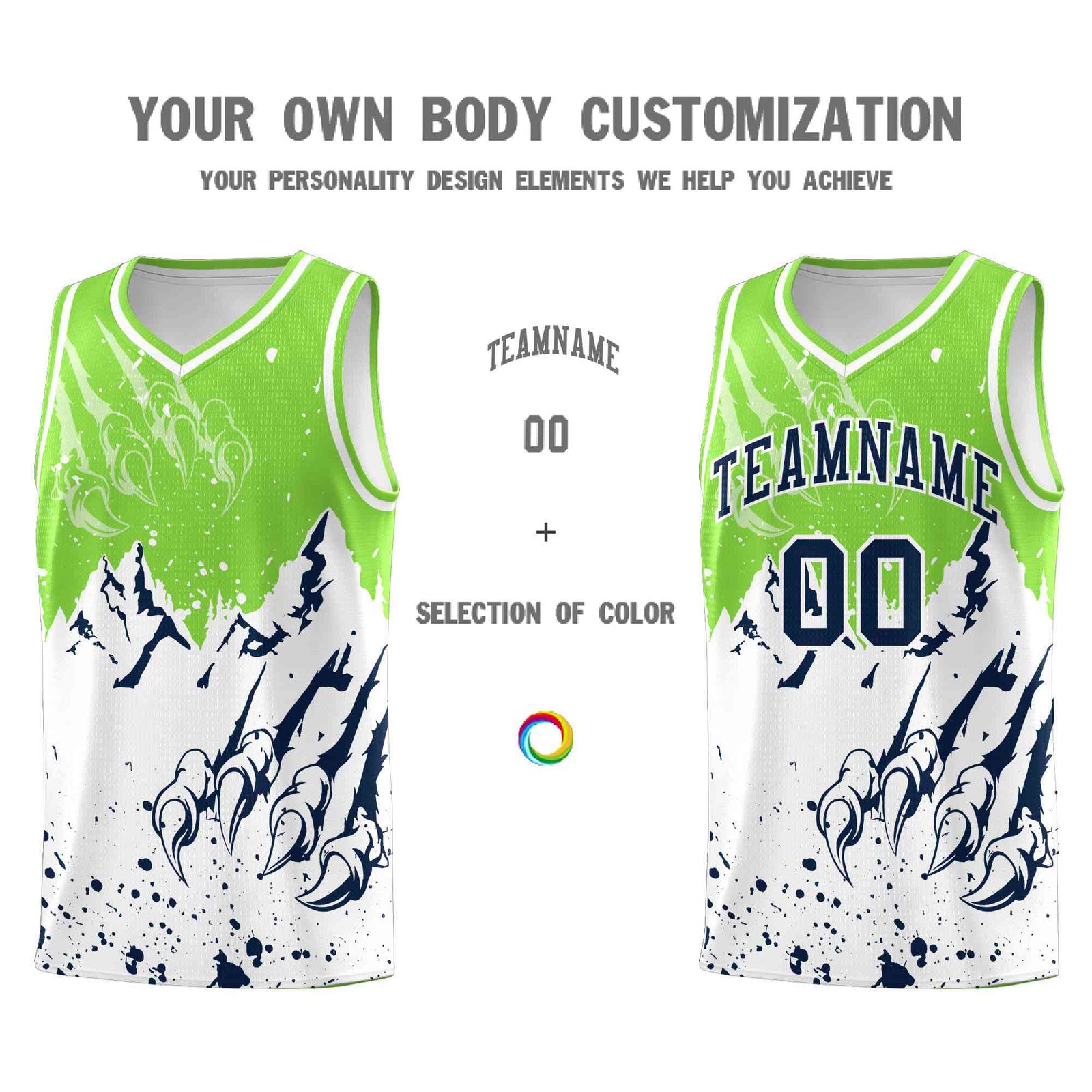 Custom Fluorescent Green White Snow Mountain Beast Pattern Sports Uniform Basketball Jersey