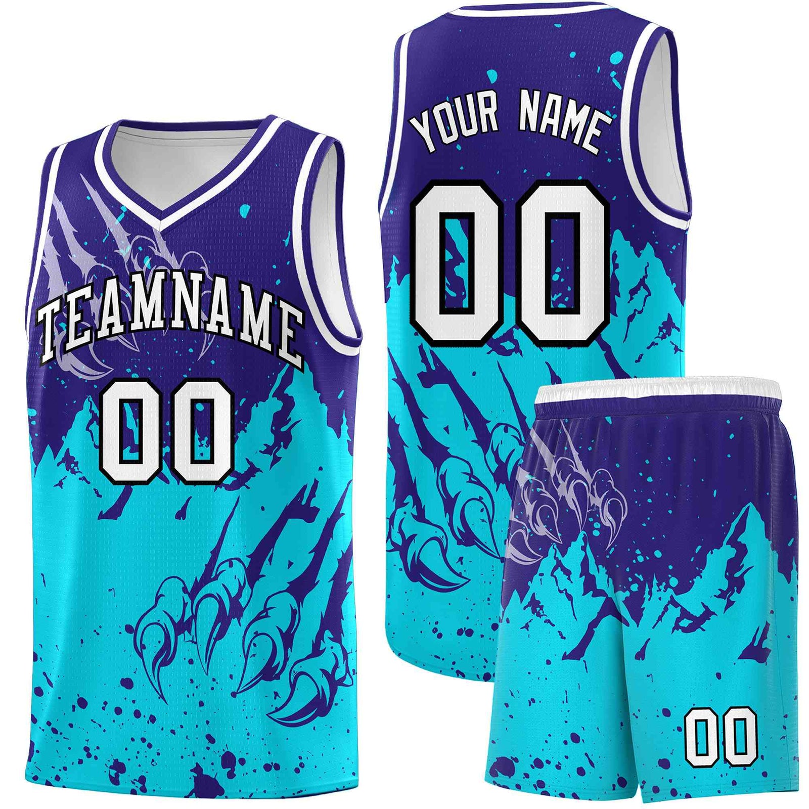 Custom Royal Sky Blue Snow Mountain Beast Pattern Sports Uniform Basketball Jersey