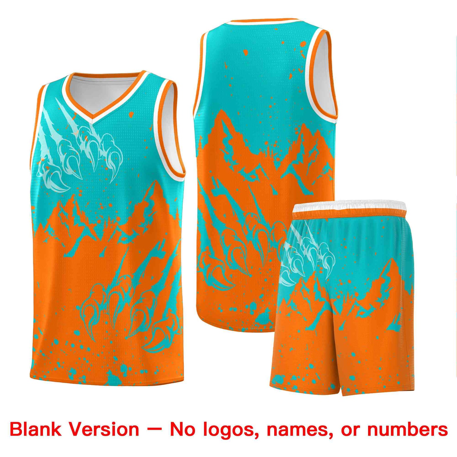 Custom Aqua Orange Snow Mountain Beast Pattern Sports Uniform Basketball Jersey