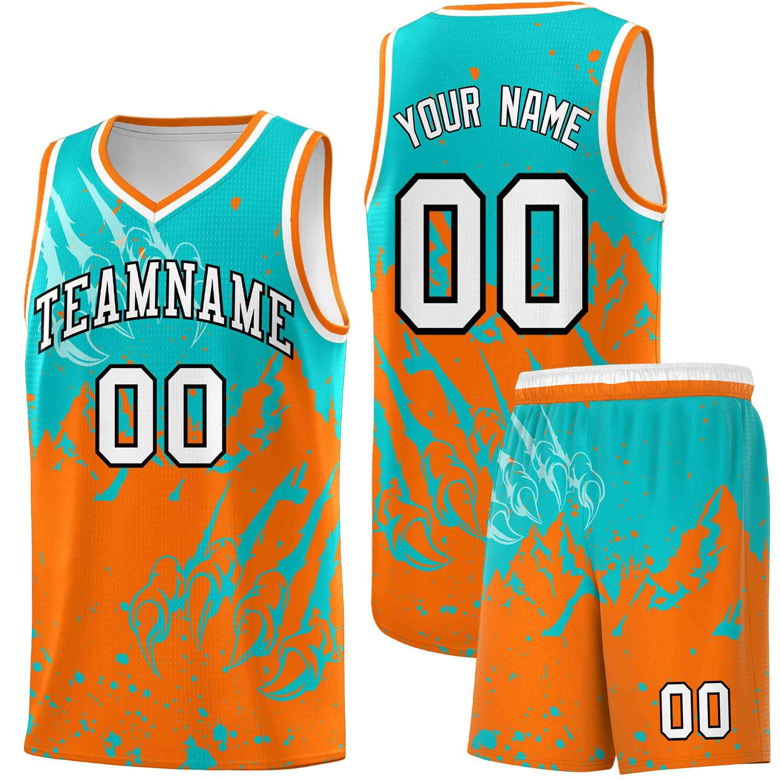 Custom Aqua Orange Snow Mountain Beast Pattern Sports Uniform Basketball Jersey