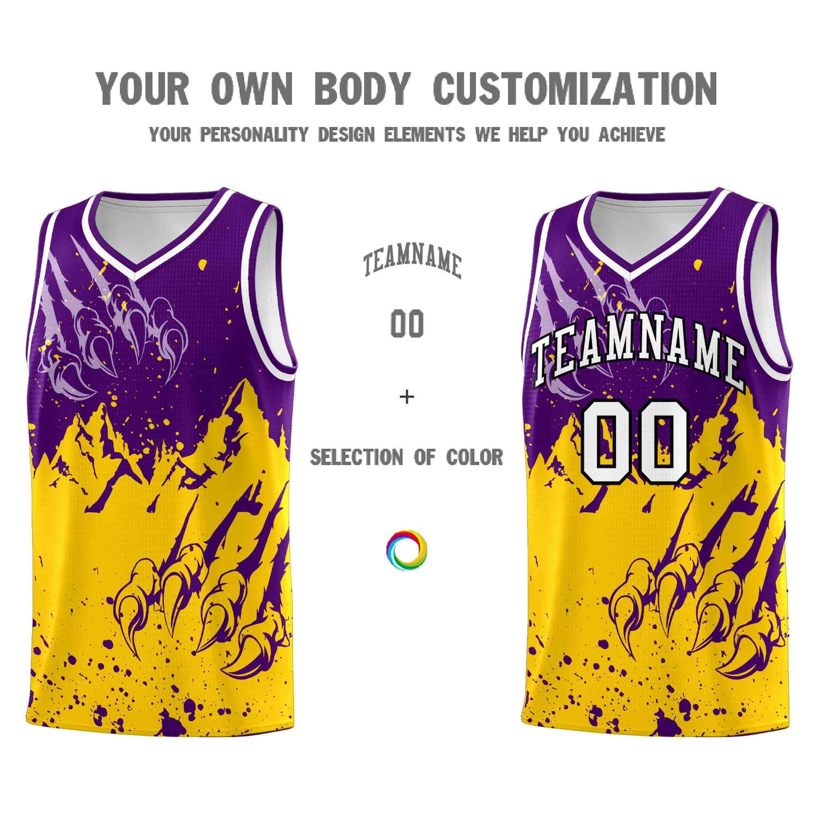 Custom Purple Gold Snow Mountain Beast Pattern Sports Uniform Basketball Jersey