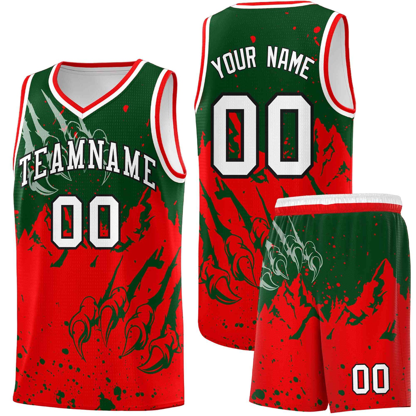 Custom Green Light Red Snow Mountain Beast Pattern Sports Uniform Basketball Jersey