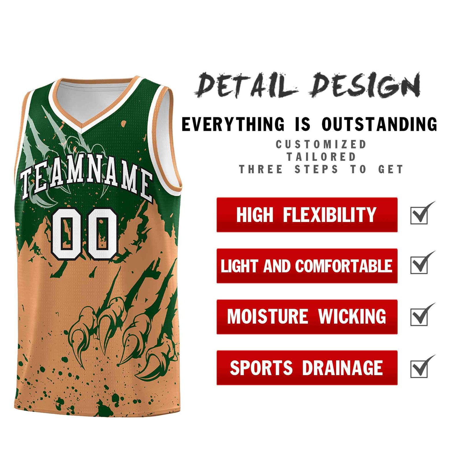 Custom Green Buckskin Brown Snow Mountain Beast Pattern Sports Uniform Basketball Jersey