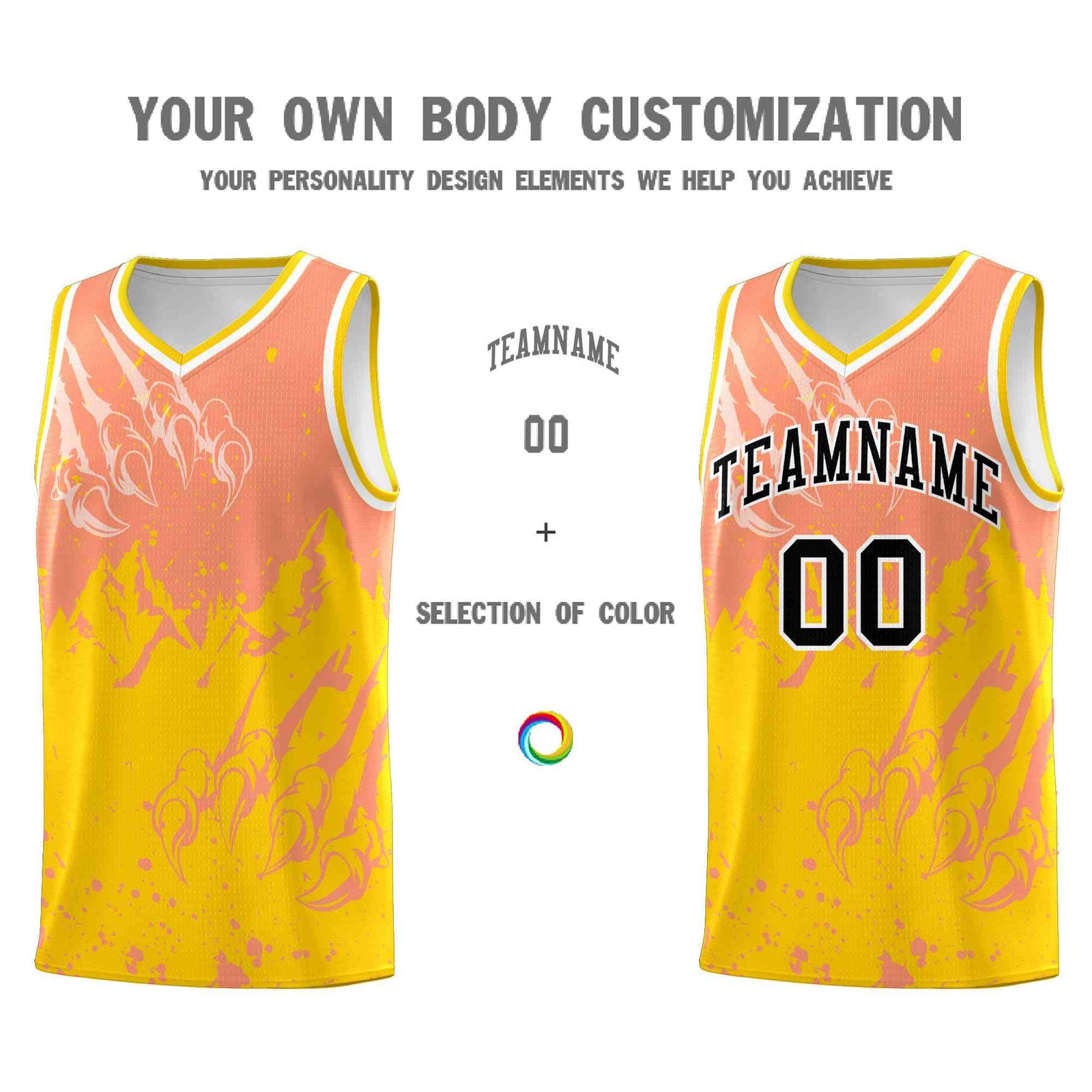 Custom Light Orange Gold Snow Mountain Beast Pattern Sports Uniform Basketball Jersey