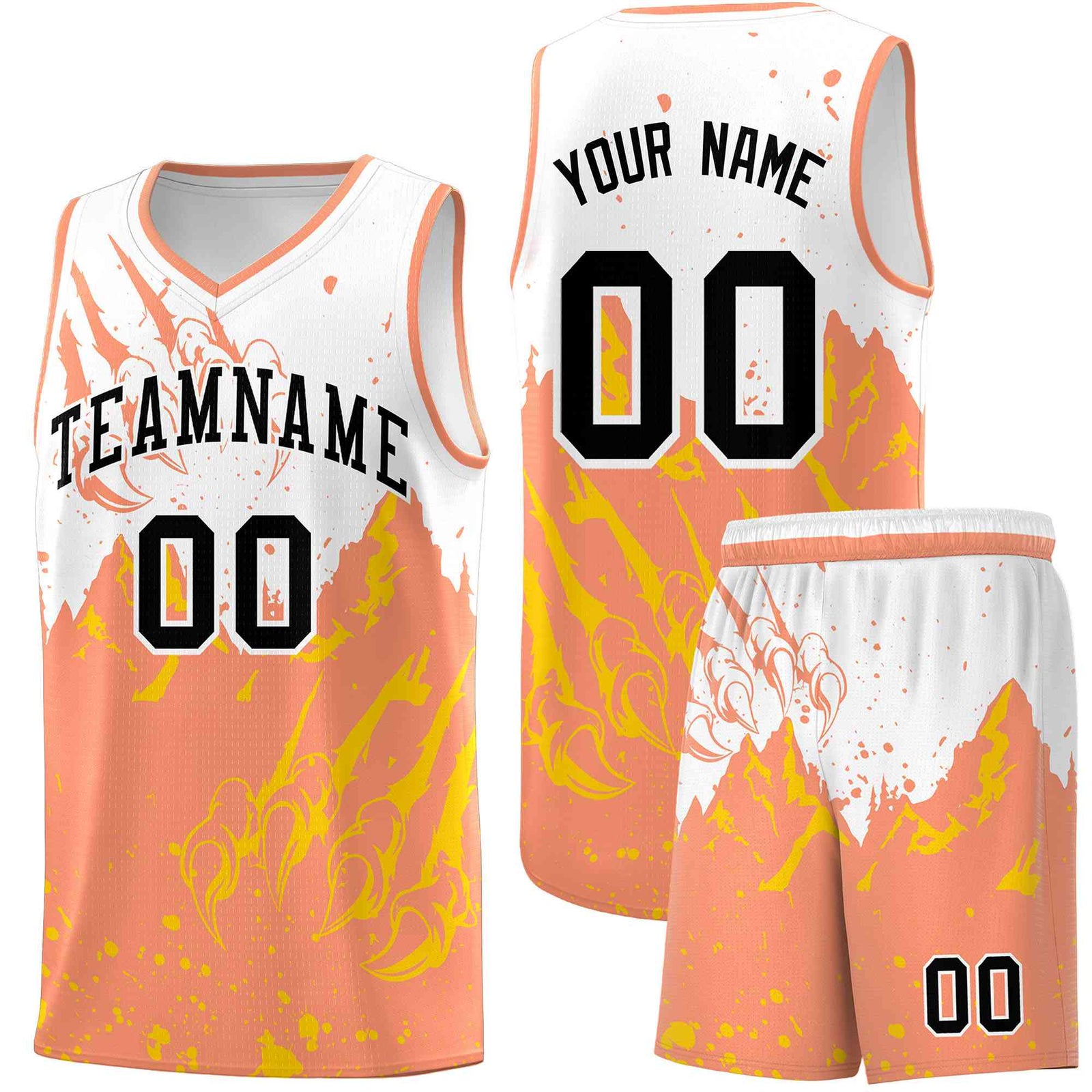 Custom White Light Orange Snow Mountain Beast Pattern Sports Uniform Basketball Jersey