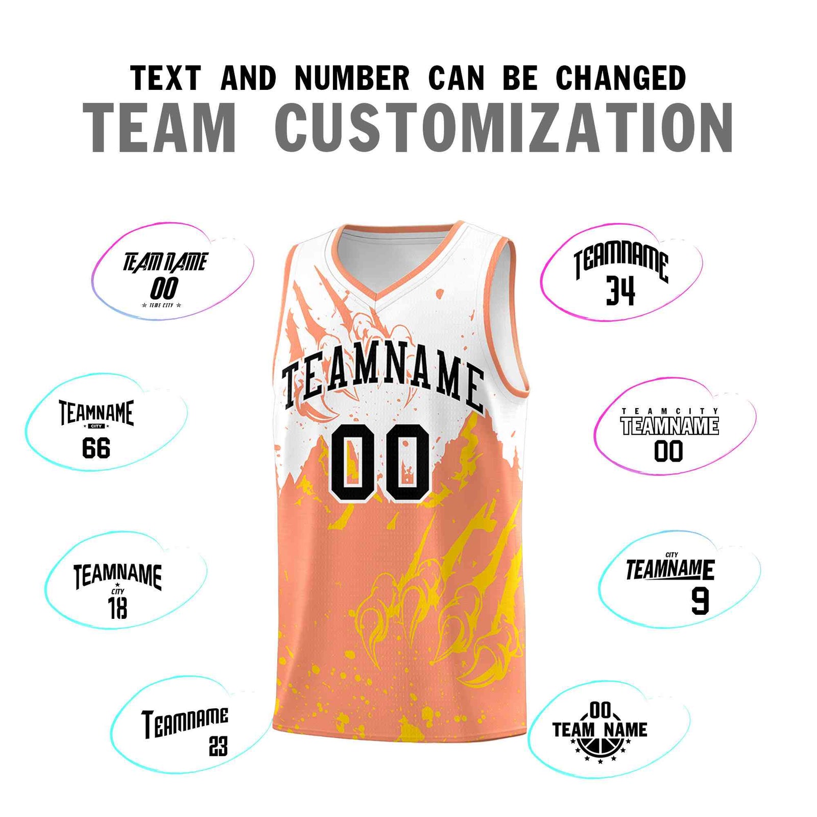 Custom White Light Orange Snow Mountain Beast Pattern Sports Uniform Basketball Jersey