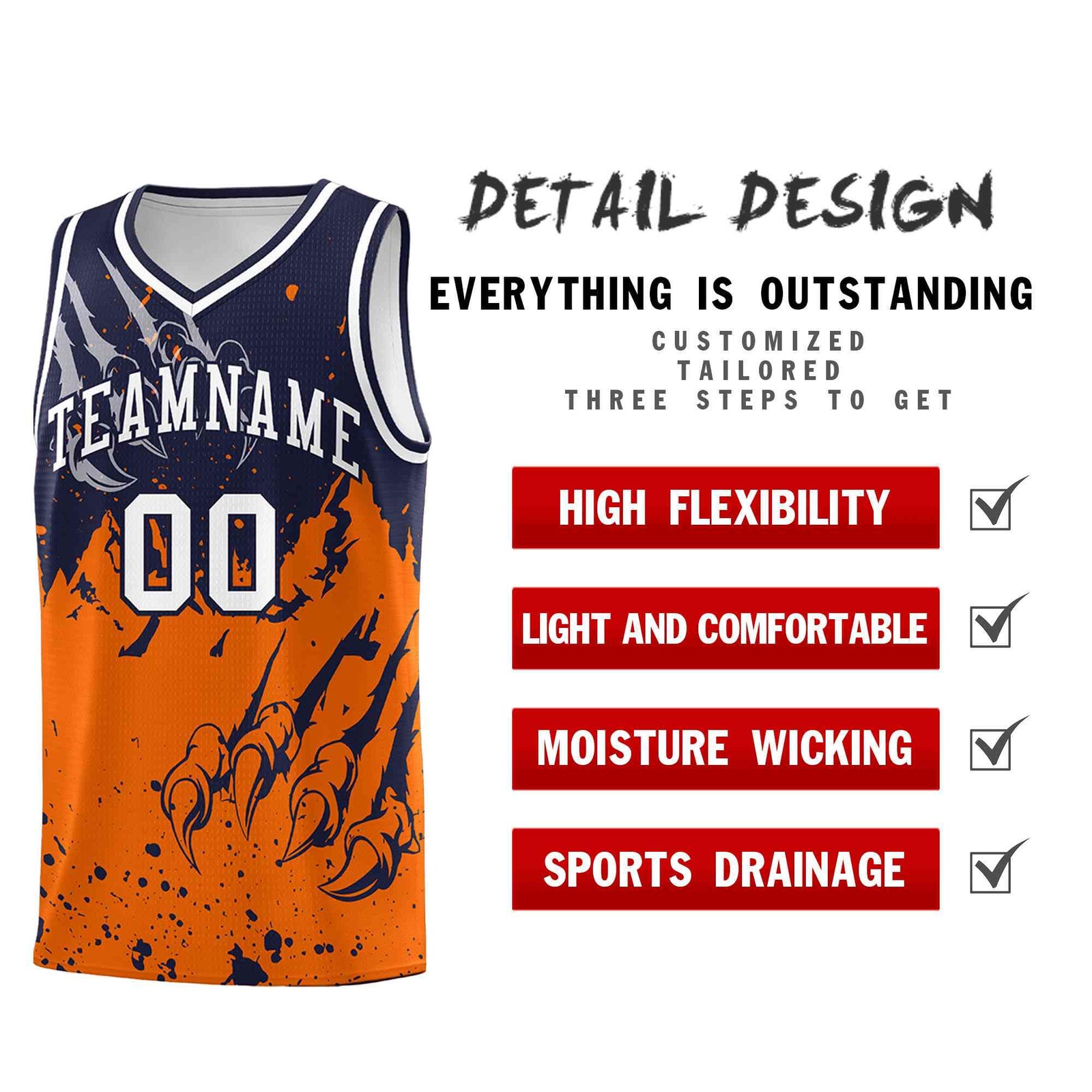 Custom Navy Orange Snow Mountain Beast Pattern Sports Uniform Basketball Jersey
