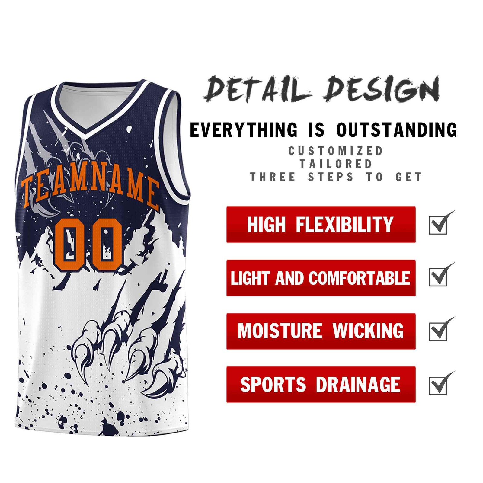 Custom Navy White Snow Mountain Beast Pattern Sports Uniform Basketball Jersey