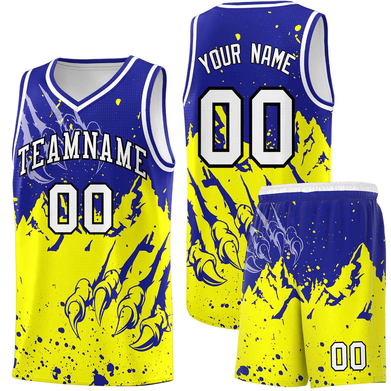 Custom Royal Fluorescent Yellow Snow Mountain Beast Pattern Sports Uniform Basketball Jersey